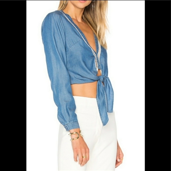 Lovers + Friends Chambray Carmine top - Picture 2 of 4